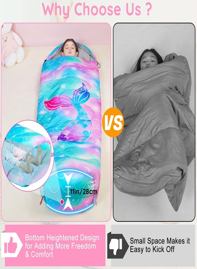 FIOBEE Kids Sleeping Bag for Girls Boys 3 Season Warm & Cool Weather Youth Camping Sleeping Bags with Backpacking Bag Waterproof for Traveling Hiking Indoor Outdoor Camping Essentials, Green Mermaid - Image 3